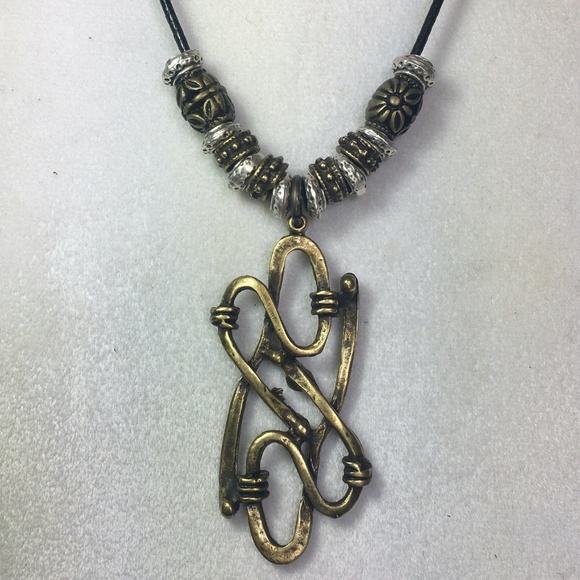 Modern Industrial Abstract Pendant Silver Bronze Beads Unisex Steampunk Necklace - Picture 1 of 5